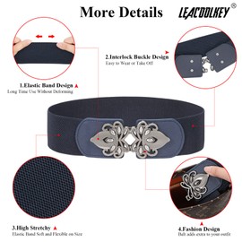 LEACOOLKEY 4 Pack Women Wide Elastic Waist Belt for Dress Vintage Stretch Cinch Belt Retro Buckle