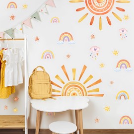 RAINBOW WSK Boho Sun Wall Decals Watercolor Sunshine Rainbow Wall Stickers Yellow Star Half Sun Wall Decor for Kids Removable Peel and Stick Wall Mural Art for Baby Bedroom Nursery Classroom MS6243-ZY