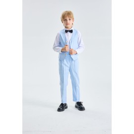 LOLANTA Big Boys Vest Pants Set, White Collared Shirt Dress Pants Formal Suit Pants Thanksgiving (Blue, 12-13 Years)