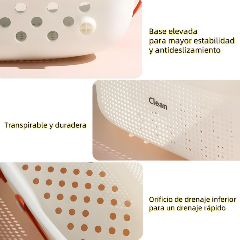 Canasta para Baño de Plástico, 2 piezas con Asa, Portátil,