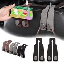 Car Headrest Hook, Fall Prevention, Car Seat Double Hook, Carefully Selected Leather Metal, Car Storage, Easy Installation, Headrest Hooks, Both Front and Rear Seats, Strong Load Capacity, Car
