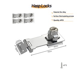 AeKeatDa 6 Packs 3 Inch Hasp Locks with Different Keys, Zinc Alloy Hasp Latches,Cabinet Safety Hasp Latches