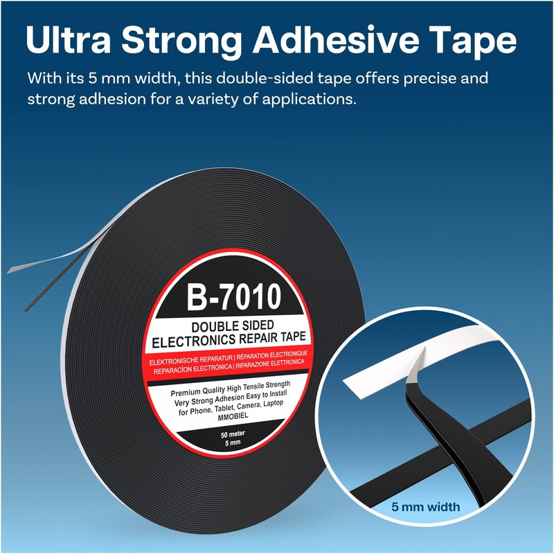 MMOBIEL Double Sided Adhesive Tape 5mm 50m Roll (164ft) Black