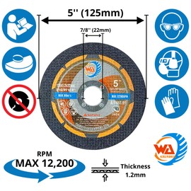 WA 25PACK - 5" x.045 x7/8" Thin Cut Off Disc, Die Grinder Discs Tool Accessories Cutting Wheel, 5 inch Cutoff 7/8 in 22mm Arbor for General Metal, Steel, Stainless, Wood (Durable)