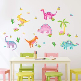 Kids Dinosaur Park Jurassic Pink T-Rex Dino 33 Peel and Stick Wall Stickers Bedroom Décor Decal