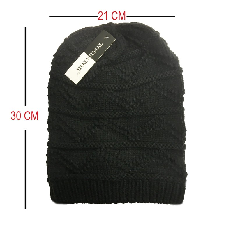 TOSKATOK Ladies Knit Slouch Winter Hat/Beanie -Black-A