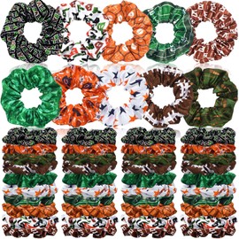 Yuxung 80 Pcs Football Silk Hair Scrunchies Sports Stain Hair Ties Rugby Elastic Ponytail Bands Football Party Accessories Silk Ponytail Holders Soccer Scrunchy for Women Girl Rugby Party Team Gifts