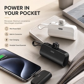 Portable Power Bank with Built-In Cable for Emergency Charging – Compact USB-C Battery Pack for Travel & Daily Use