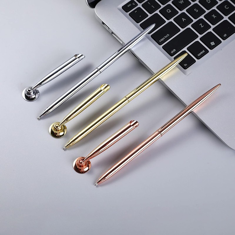 Tiosen Gold Metal Ballpoint Pen with Round Desk Stand, For