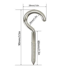 CL-Link 12Pcs Screw-in Hook Self-Tapping Screw Hooks Open Eye Hooks Heavy-Duty Screw Hooks for Home, Office and Outdoor use, Lighting Hook Racks 3.2 inches