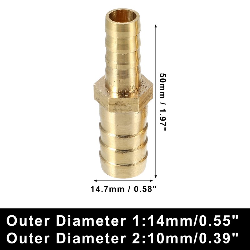 X AUTOHAUX 2 Pcs 14mm -10mm Straight Shaped Barb Brass