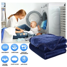 Soft Twin Size Blanket All Season Warm Fuzzy Microplush Lightweight Thermal Fleece Blankets for Couch Bed Sofa,66x90 Inches,Dark Blue