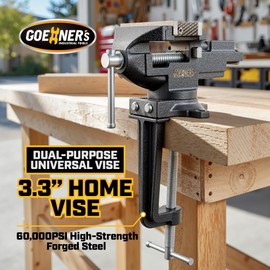 Dual-Purpose Combined Universal Vise 3.3" with 360° Swivel Base, Bench Vise or Table Vise Clamp-On with Quick Adjustment, Movable Home Vice for Woodworking