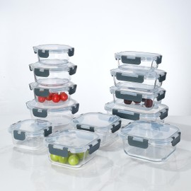 MSPOQMRSF 12 Piece galss Containers with Lids, Food Storage Containers, BPA-Free, Leak Proof, Clear (gray-3*Large+6*medium+3*small)
