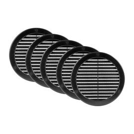 Vent Systems 6" Inch (Opening Dimensions) Pack of 5 Black Soffit Vent Cover - Plastic Round Air Vent Grille - Built-in Insect Screen - HVAC for Bathroom, Home, Kitchen 7.4" Inch (Outer Dimensions)