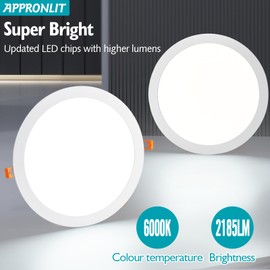 APPRONLIT 24W 2 Pack 11 inch Led Recessed Lighting with Junction Box,6000K 110V Eqv,Ultra-Thin Can Wafer Downlight No Dimmable,CRI90+ 2185LM High Brightness,UL Certified Wire,for high Ceiling