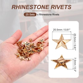 PATIKIL 20.5mm Star Rivets, 25 Sets Leather Rivets Studs Rivets Double Cap Spikes Rivet for Leather Crafting for Decor Repair DIY Clothing Belts Bags Shoes, Gold Tone