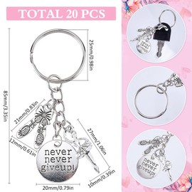 SUNNYCLUE 1 Box 20Pcs Never Give Up Keychain Bulk Ballet Keychain Pack Antique Silver Alloy Inspiration Word Dance Key Chains for Party Favor Wedding Favors Handbag Decoration Christmas Adults Gift