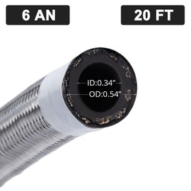 3/8 6AN 20FT Fuel Line Hose Kit, Stainless Steel Braided Fuel Line Oil/Gas/Fuel Hose End Fitting Hose with 10PCS Swivel Fuel Hose Fitting Adapter Kit