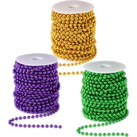 200 ft Mardi Gras Decoration 7 mm Mardi Gras Decorations Garland Plastic Roll Assorted Metallic Colors in Gold, Green, Purple Mardi Gras Accessories for DIY Party Decor, 3 Rolls