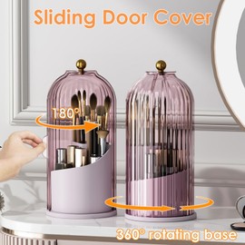 YOOLENS - Organizador para brochas de maquillaje con tapa, 360 unidades, transparente, a prueba de polvo, organizador para cambiador, computadora, encimera de baño, color rosa