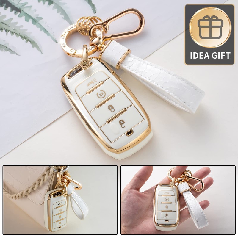 CACARLIKE for Dodge Key Fob Cover with Dodge Keychain, Car