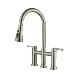 CASAINC Bridge Kitchen Faucet, Kitchen Faucet for Sink 1/3 Hole Brushed Nickel Kitchen Sink Faucet, Shower/Water Column/Blade Water Bridge Faucet for Kitchen/RV/Patio Sink Remodel, Brushed Nickel