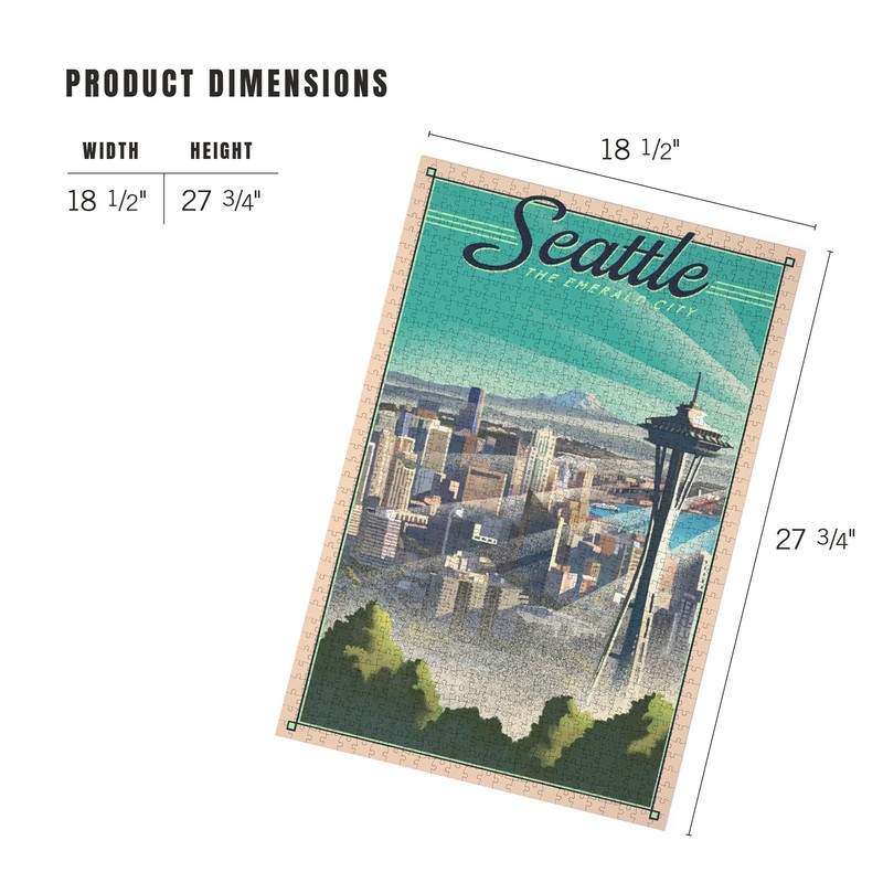 Lantern Press Seattle, Washington, Lithograph, Skyline, 1000 Piece Jigsaw Puzzle