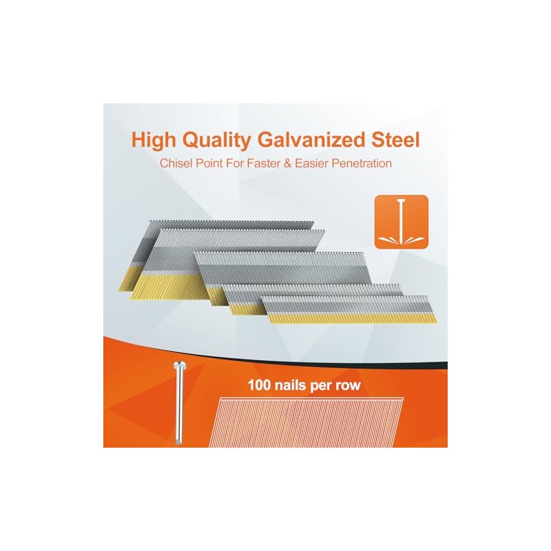 15 Gauge DA Angled Finish Nails, 34-Degree, 1200-Pack (2-1/2", 2",