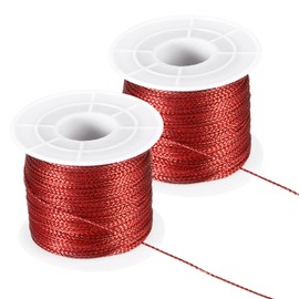PATIKIL 656 Feet / 218 Yard Metallic Cord Tinsel Ornament String, 1mm Tag Cord Non Stretch Twine Thread for Gift Wrapping Craft Jewelry Making, Red 2 Spool