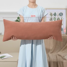 ORTIGIA 14x36 Linen Pillow Cover, Terracotta Decorative Long Lumbar Throw Pillow Covers, Farmhouse Vintage Boho Solid Color Body Pillowcase Cushion Case for Bed Couch Bench Living Room, ONLY Cover