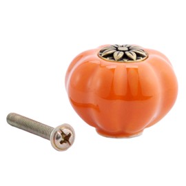 Mgodoo Pumpkin Cabinet Knobs, 5pcs Ceramic Drawer Pulls Orange Dresser Handle for Wardrobe, Nightstand, Closet, Cupboard, Kitchen Furniture Door, Single Hole