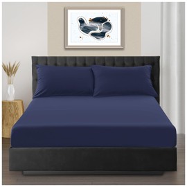 Easy Care Microfiber Plain Dyed Single Fitted Sheet, Super Soft Polyester Microfibre Bed Sheets Bedding, Luxury 25 CM Deep Navy Bed Sheet