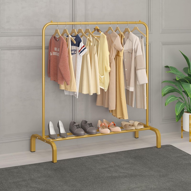 JIUYOTREE JIUYOTREE Metal 43.3 Inches Garment Rack with Bottom Shelf