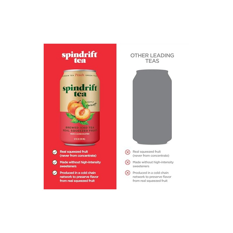 Spindrift Brewed Iced Tea, Peach Green Tea, Made with Real