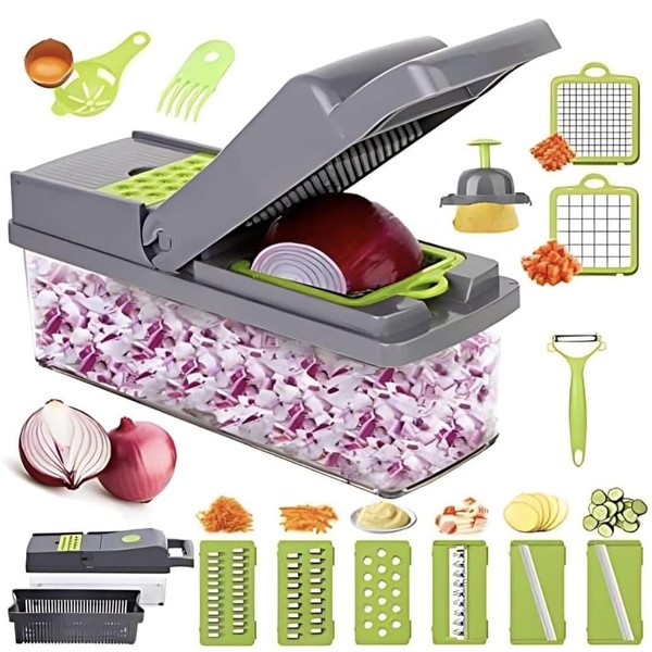 MULALB 16PCS VEGETABLE SLICER AND PEELER, ASSORTED SIZES, MEDIUM, GREEN/GREY