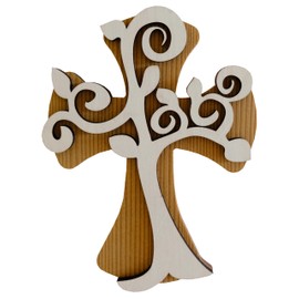 Kaltner Präsente Gift Idea - 18 cm Wall Cross Real Wood Cross Crucifix with Tree of Life for the Wall Modern Made in Val Gardena South Tyrol