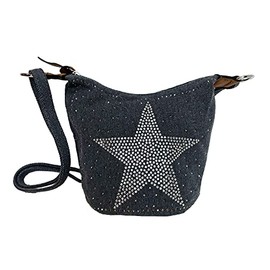 Small Star Rhinestone Glitter Star Women's Small Bag Canvas Fabric Fashion Handbag Shoulder Bag Fabric Bag Mini Girls, charcoal