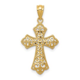 IceCarats 14K Solid Yellow Gold Antique Filigree Holy Cross Necklace Religious Chain Pendant Jesus Christ Charm Only