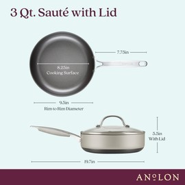 Anolon Achieve Hard Anodized Nonstick Sauté Pan with Lid, 3 Quart - Silver