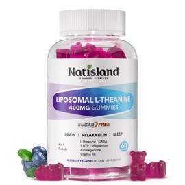 Liposomal L-Theanine Gummies for Adults & Kids, L Theanine 400mg/200mg Supplement with GABA, 5-HTP, Magnesium, Ashwagandha & Vitamin B6 for Focus, Relaxation & Zzz, Sugar-Free, Vegan, 60 Chewable
