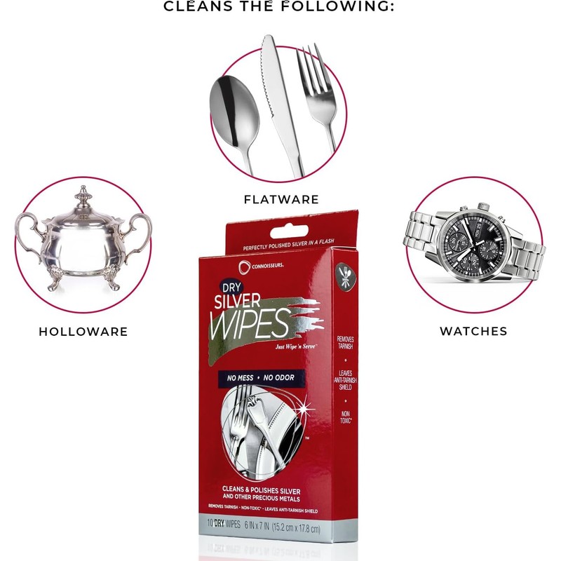 Connoisseurs Silver Cleaner Wipes for Sterling Silver Jewelry and Tableware