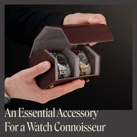 QWATCHBANDS Leather Watch Cases for Men - Hexagon Single & Double Watch Roll Travel Case - Genuine Napa Leather with Velvet Interior - Storage & Display Holder for 1 Watch or 2 Watches