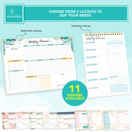 Decorably 52 Sheets Blue Undated Weekly Planner Notepad Small - 6.5x10in Spring-Bound, Easy Tear-Off Design, with Focus, Priorities, to-do List, Habit Tracker, Notes and Doodles - Home, School, Office