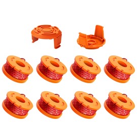 Eyoloty WA0010 String Trimmer Line 10 ft 0.065 Inch for Worx WA0004 WG154 WG163 WG160 WG180 WG175 WG155 WG151 Weed Wacker Eater String with WA0653 GT Spool Cover 5006531 8 SpOwls + 2 Caps)