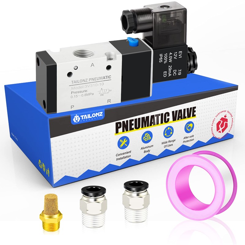 TAILONZ PNEUMATIC 3/8"NPT Solenoid Valve 3V310-10 DC12V Single Coil Pilot-Operated