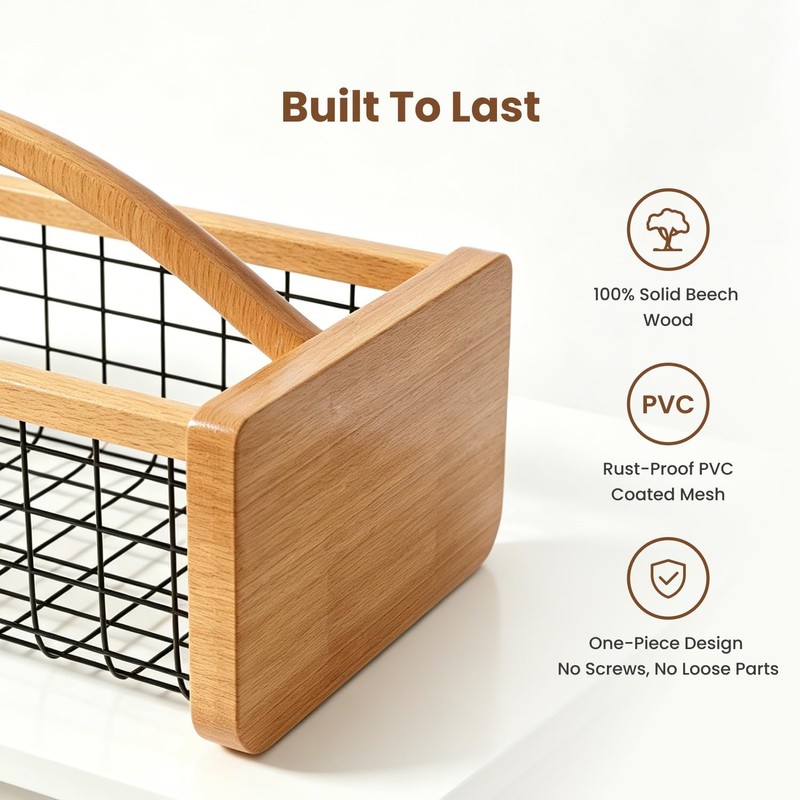 Solid Wood Harvest Hod Basket with 360° Rotating & Foldable
