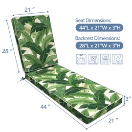 LVTXIII Outdoor Chaise Lounge Cushion with Ties, Fade-Resistant and Water Repellent Patio Poolside Bench Cushion with Adjustable Shoulder Straps, 72x21x3, Swaying Palms Green