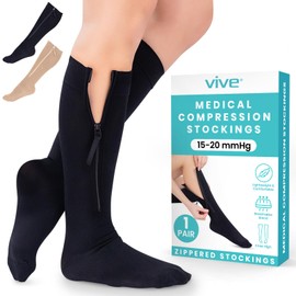 Vive Zipper Compression Socks Medical for Men & Women - 15-20 mmHg Knee High Stockings for Varicose Veins, Recovery, Edema, Post-Surgery Support - Elastic & Comfortable - Easy On for Elderly