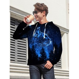 Goodstoworld Funny Cat Hoodies for Mens 3D Novelty Hoodies Graphic Cool Sweatshirts Blue Black Hoodie Women Coat Hip Hop Casual Outfit With Big Pockets Tops X-Large